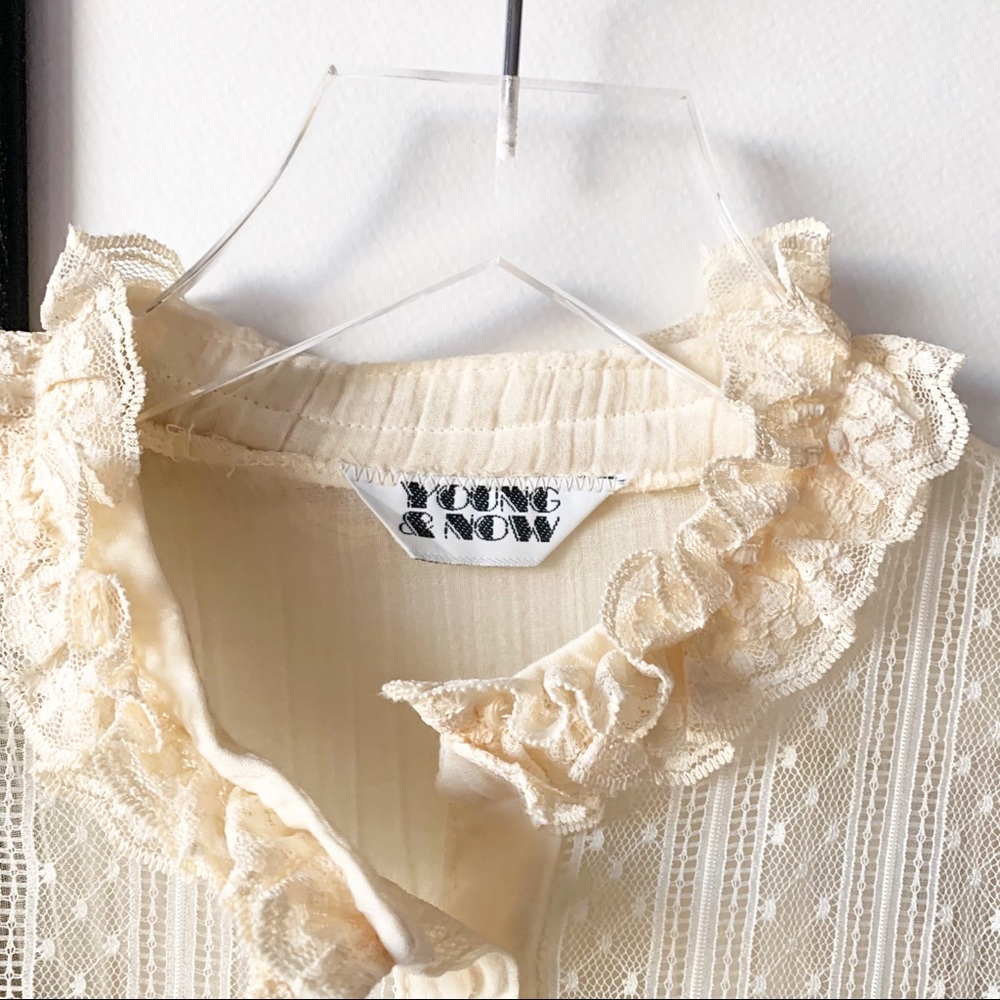 Vintage 60/70s ivory button front midi dress gauzy - Picture 8 of 9